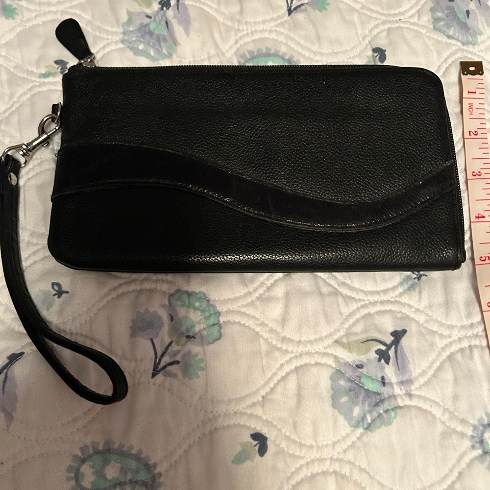 Buxton Black Leather Wristlet Clutch